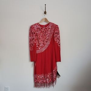 VINTAGE hand beaded 100% silk dress with detailed cutout sequin design